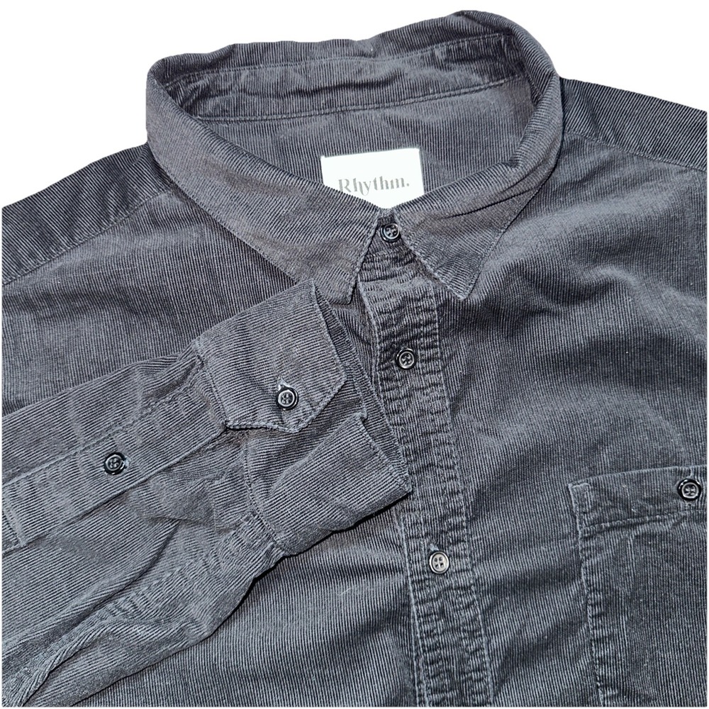 Rhythm Corduroy Shirt Men Large Black Long Sleeve Button Up Huckberry
